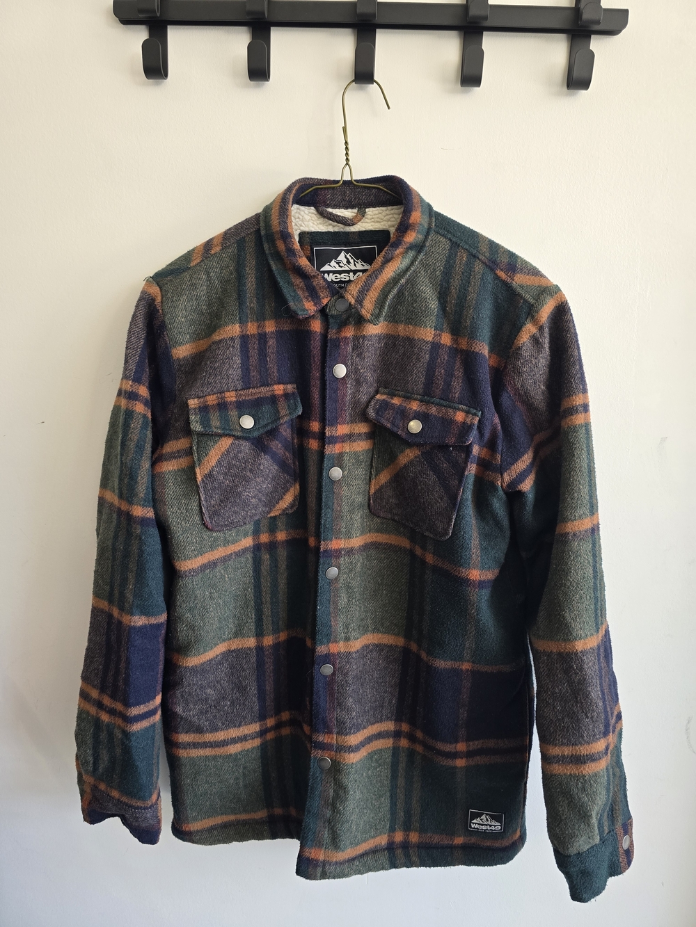 West 49 Plaid Button-Up Shacket in Forest Green & Navy